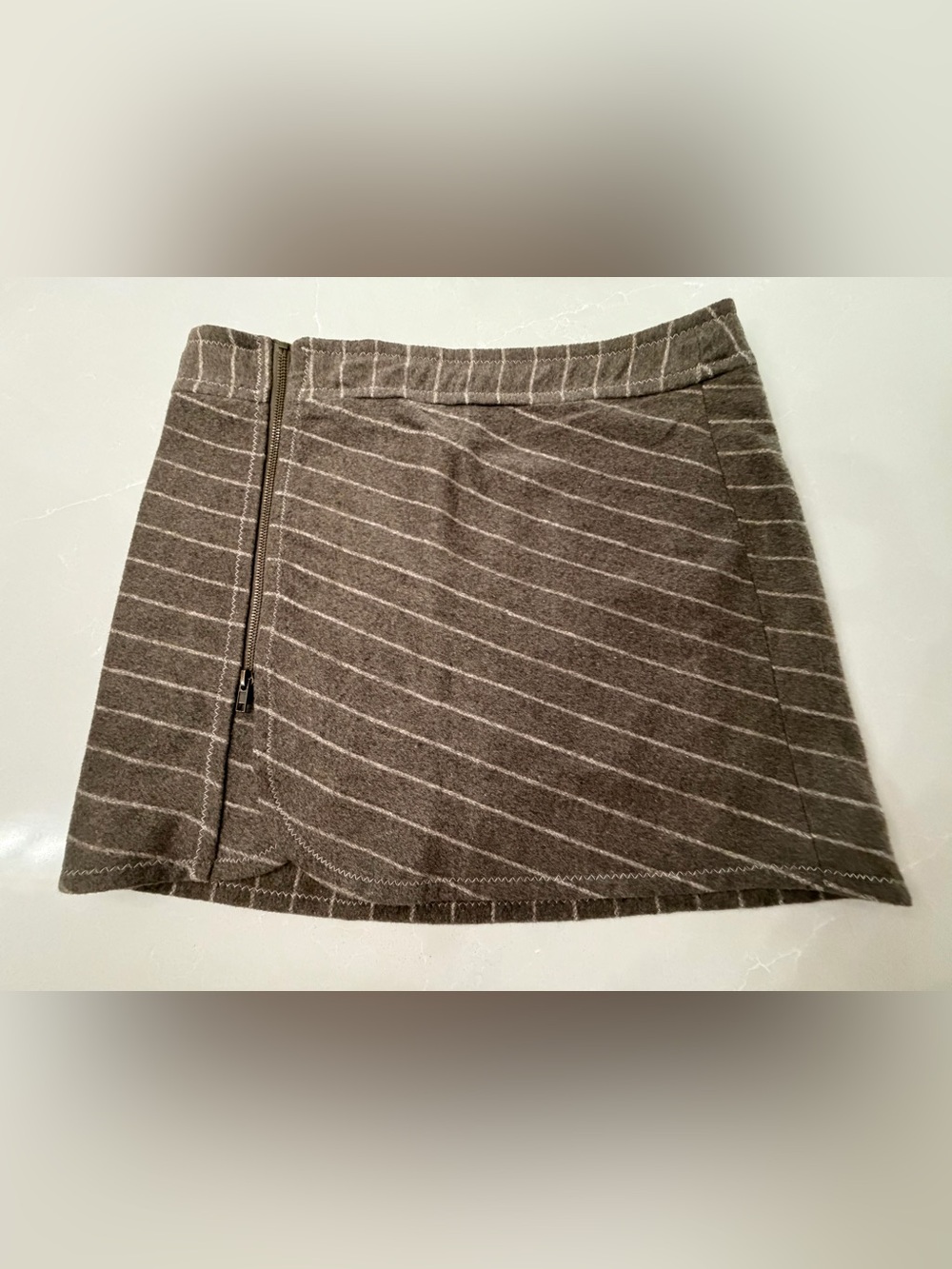 Purnell Brown Striped Wool Blend Zipper Mini Wrap Skirt, Size 8